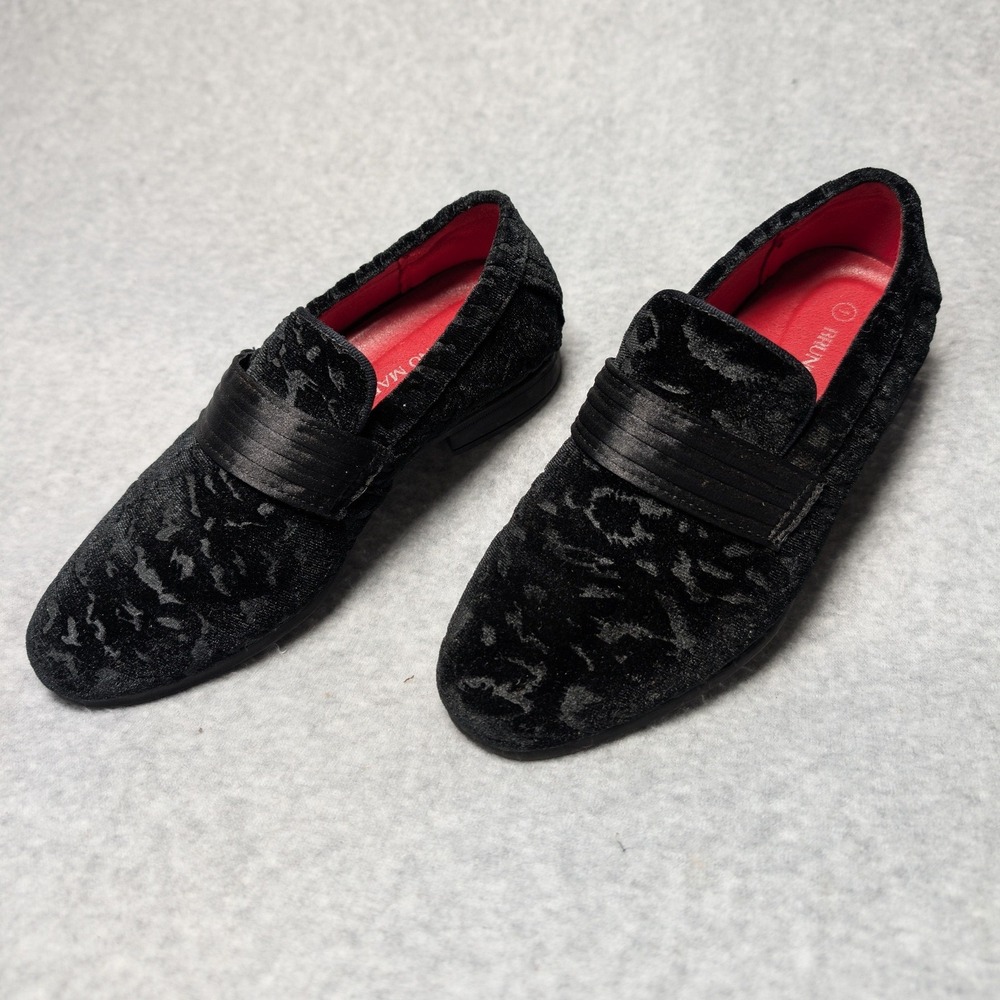 Bruno Marc Boys Black Velvet Damask Loafers Formal Dress Shoes Size 1 Slip On